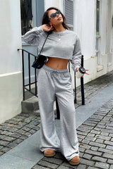 Cozy Long Sleeve Crewneck Sweatshirt Straight Pants Set
