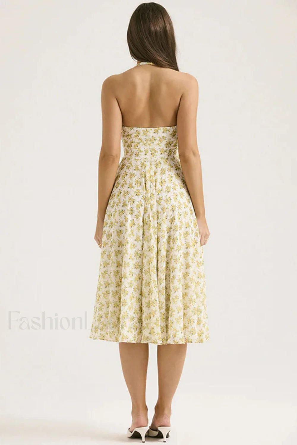 Deep V Neck Backless Floral A Line Floral Dress