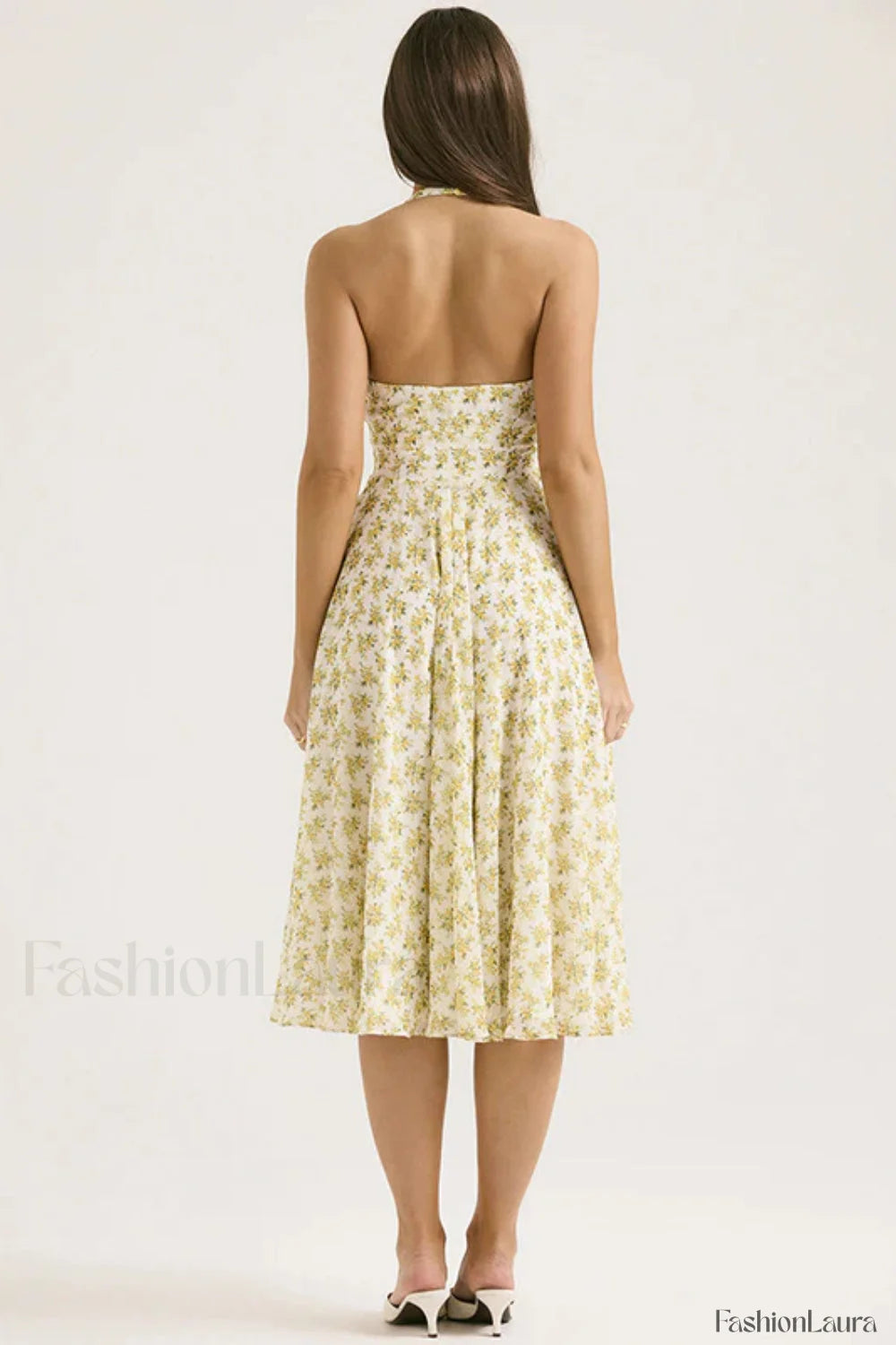 Deep V Neck Backless Floral A Line Floral Dress