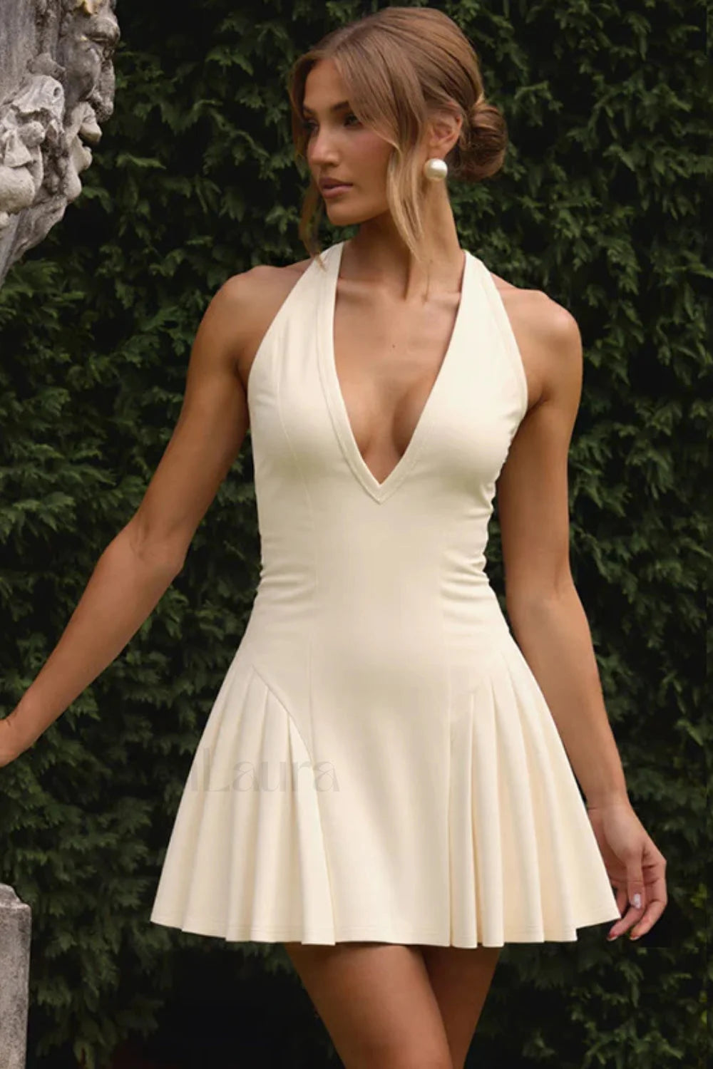 Deep V Neck Halter Waist Sexy Hottie Mini Dress