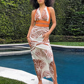 Deep V Waist Floral Dress