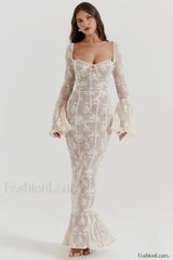 Delilah Vintage Cream Charming Lace Maxi Dress XS / Cream