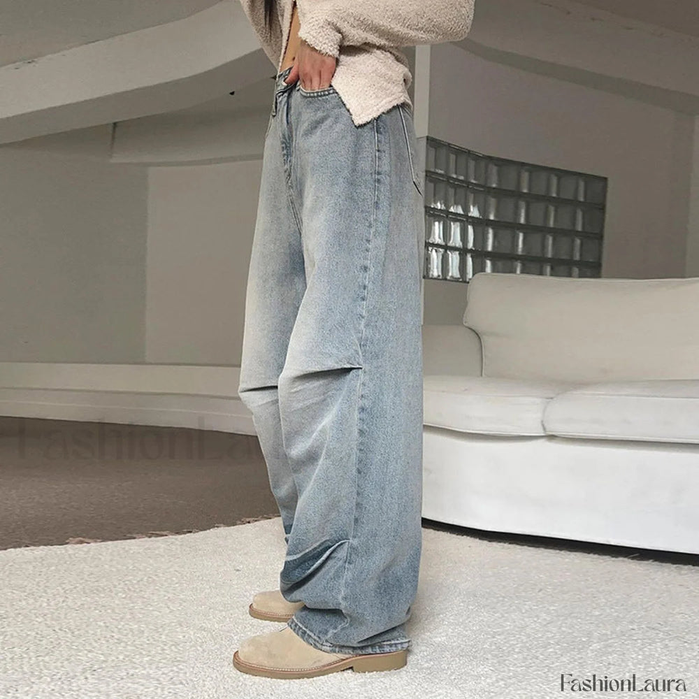 Denim Blue Graceful Baggy Boyfriend Jeans women clothing