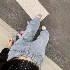 Denim Bow High Trendy Waist Wide Leg Jeans women clothing