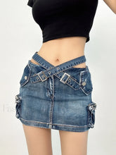 Denim Multi Pocket Wrap Mini Skirt
