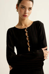 V Neck Button Front Sweater Dress