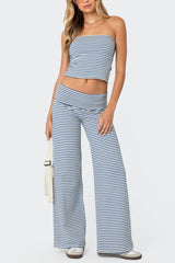 Striped Tube Top Crop Top Wide Leg Pants Set
