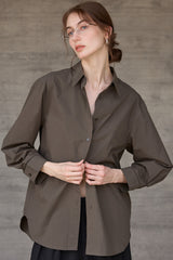 Long Sleeve Cotton Lapel Collar Blouse