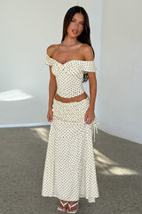 Raglan Corset Polka Dot Bow Side Skirt Set