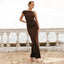 Diagonal Collar High Waist Slim Fit Hip Wrapped Maxi Dress Brown / S
