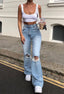 Distressed High Waist Ripped Jeans LightBlue / M Jeans