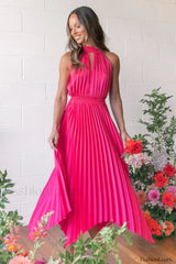Dominique Elegant Midi Dress S / Hot Pink