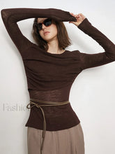 Double Layers Solid Trendy Long Sleeve Top Dark Brown / XS T Shirts