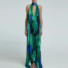 Draped Ethnic Hem Printed Maxi Dress green / S
