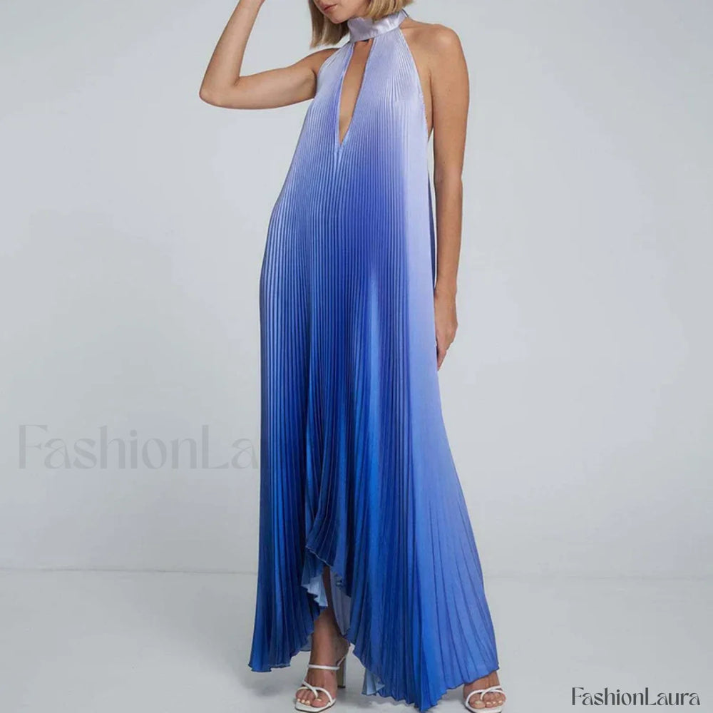 Draped Ethnic Hem Printed Maxi Dress blue 2 / S