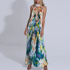 Draped Ethnic Hem Printed Maxi Dress green1 / S