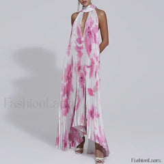 Draped Ethnic Hem Printed Maxi Dress pink / S