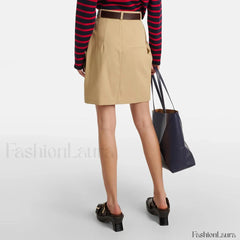 Draped Peplum Belted Cotton Skirt COFFEE / S