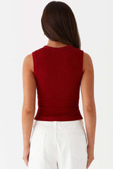 Round Neck Button Detail Ribbed Slim Tank Top