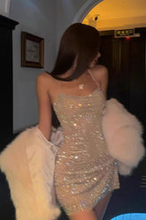 Rhinestone Halter Party Mini Dress