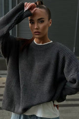 Casual Crew Neck Loose Solid Sweater