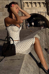 Silk Polka Dot Halter Top High Slit Pencil Skirt Set