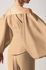Elegant Puff Sleeve Cold Shoulder Blouse