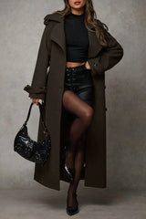 Long Notched Lapel Wool Blend Overcoat