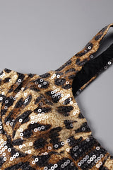 Leopard Sequin Sheer Cape Spaghetti Strap Backless Prom Dress
