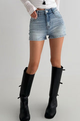 Blue High Waist Washed Minimalist Denim Shorts