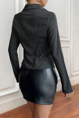 V Neck Striped Long Sleeve Blouse