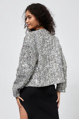 Sequin Crew Neck Long Sleeve Jacket