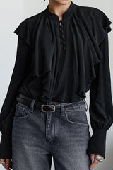 Stand Collar Ruffle Blouse