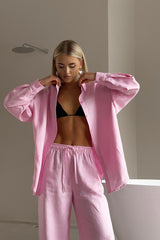 Cotton Long Sleeve Button Down Shirt Pants Set