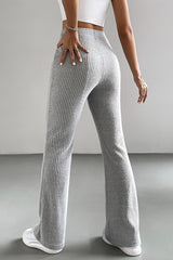 High Waist Ribbed Flared Knit Pants