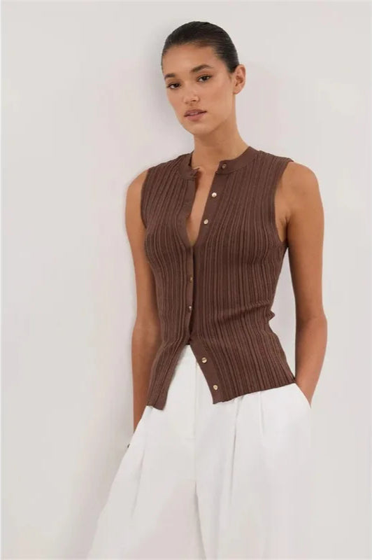 Ribbed Sleeveless Knit Cardigan