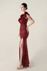 Draped One Shoulder Ruffle Formal Dress