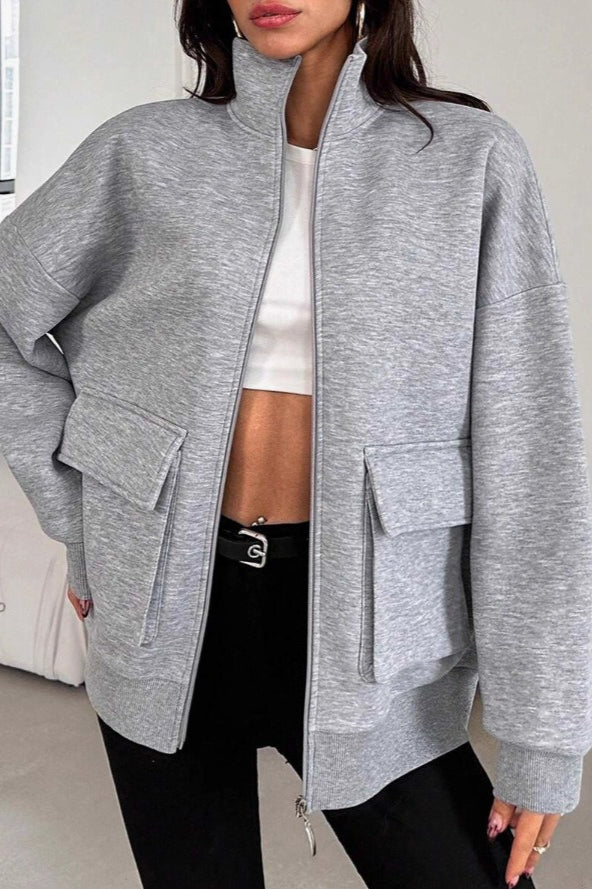 Slim Fit Casual Bomber Jacket Grey / S