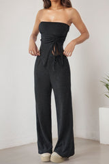 Sexy Wrap Front Split Hem Top Straight Pants Set