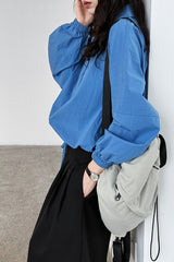 Lapel Collar Hem Drawstring Blouse