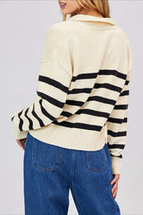 Striped Wool Collar V Neck Sweater