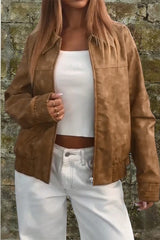 Brown Print Stand Collar Jacket