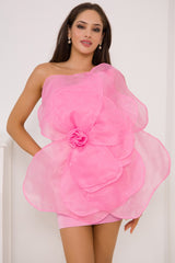 One Shoulder 3D Floral Bodycon Floral Dress