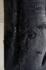 Black Washed Graffiti Faux Ripped Relaxed Straight Jeans