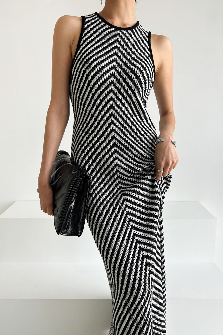 Sleeveless Striped Knit Sweater Dress