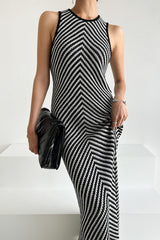 Sleeveless Striped Knit Sweater Dress