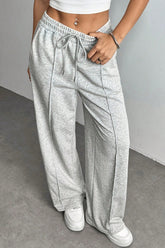 Solid Color Drawstring Waist Wide Leg Sweat Pants