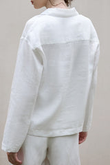 Linen Polo Collar Relaxed Blouse
