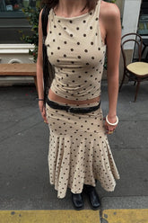 Polka Dot Crop Top High Waist Pencil Skirt Set