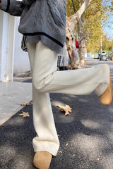 Solid White Plush Flared Knit Pants